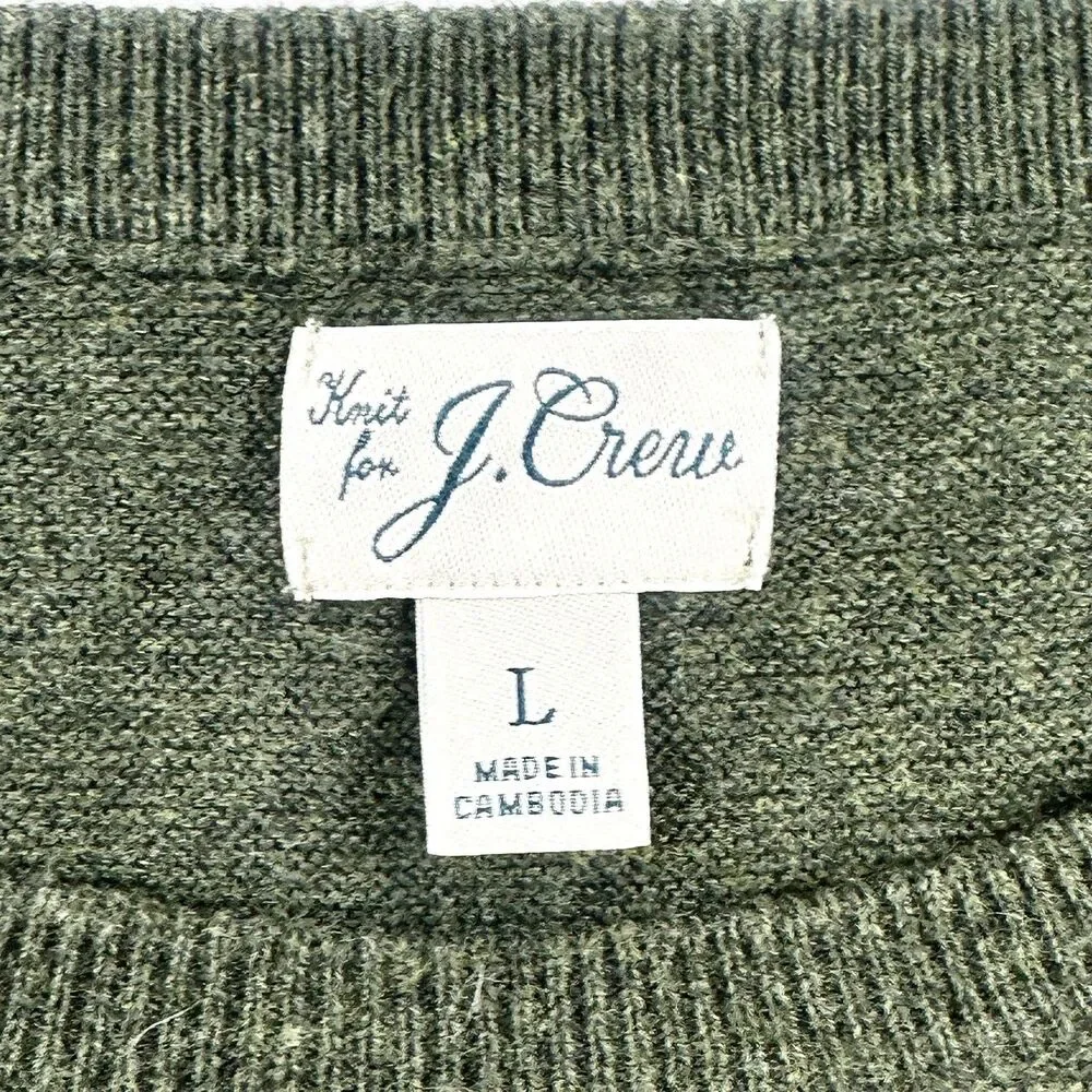 J Crew Sweater Mens Large Green Cotton Textured Knit Long Sleeve Classic Preppy